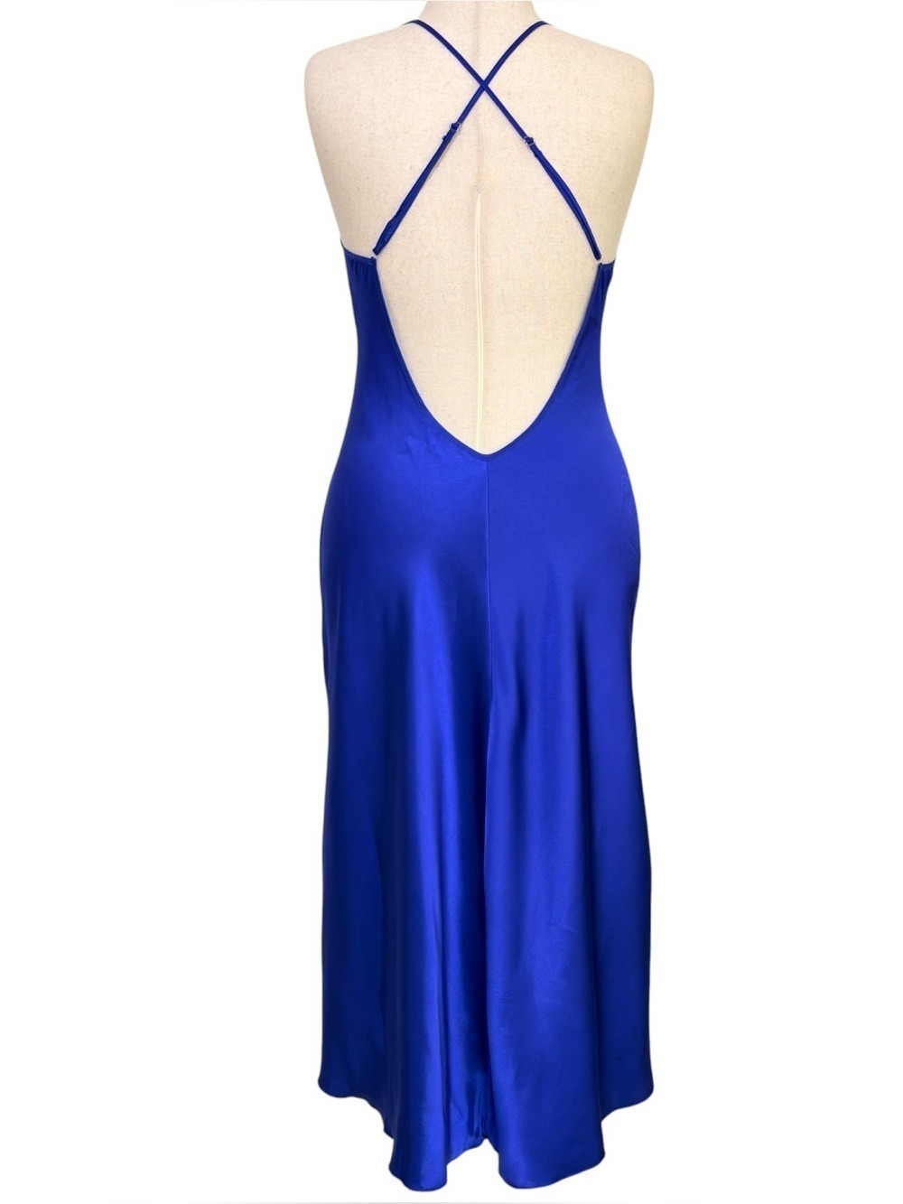 Shirley of Hollywood Maxi Satin Lace Side Slip Dress M Fairy, Romantic, Hot Blue - Picture 8 of 13